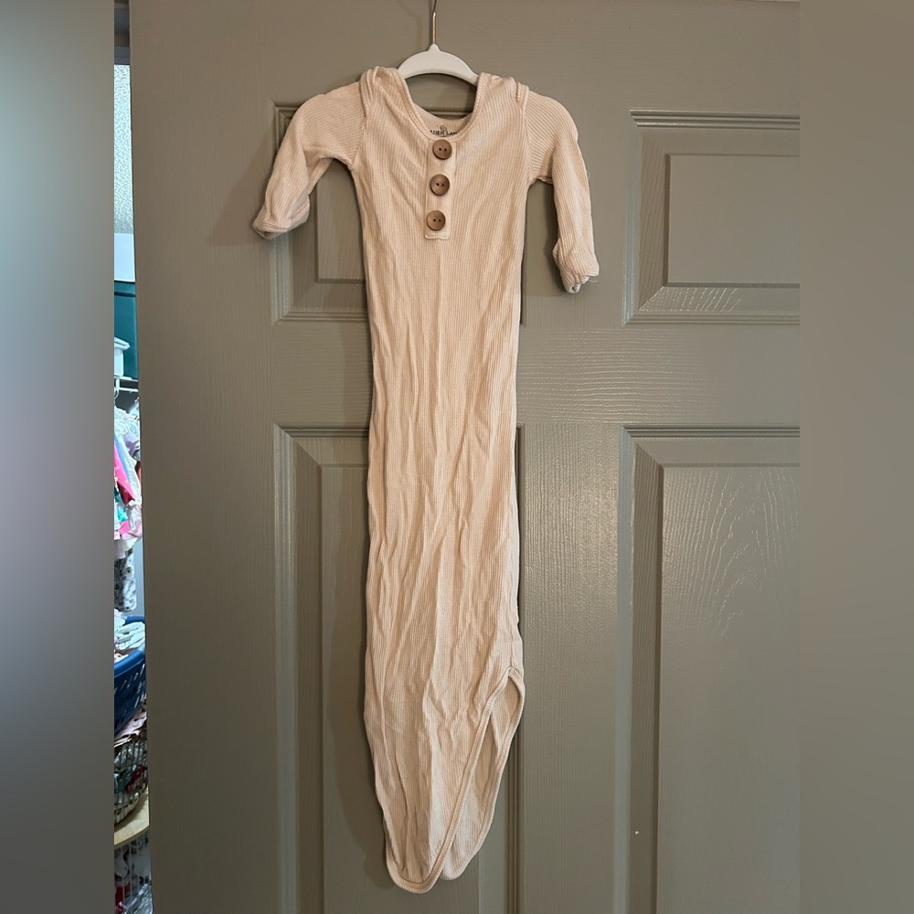 Caden Lane Beige Button-Front Baby Gown
